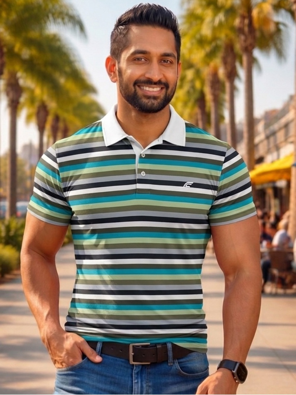 French Connection Multicolor Striped Polo